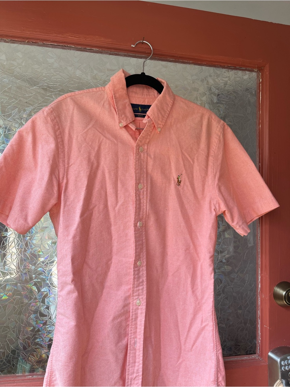 Polo Ralph Lauren sherbet orange Short-Sleeve Oxford Shirt with colored pony